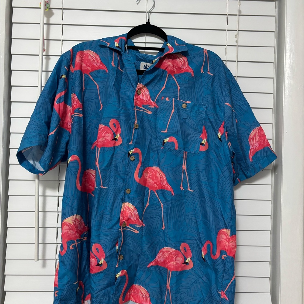Blue Flamingo Print Casual Shirt